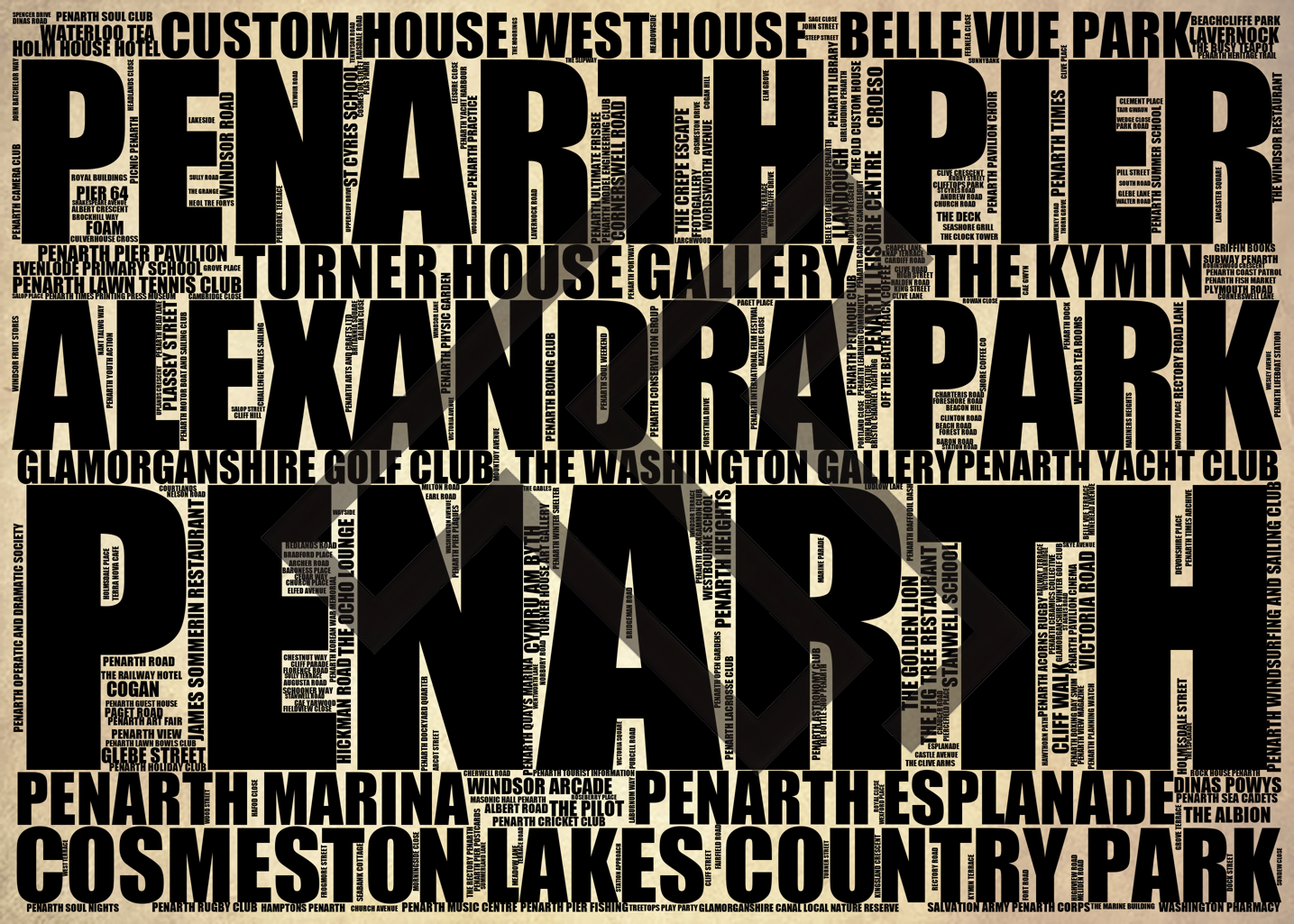 Penarth - Premium Typographic Word Cloud Prints, Posters & Gifts