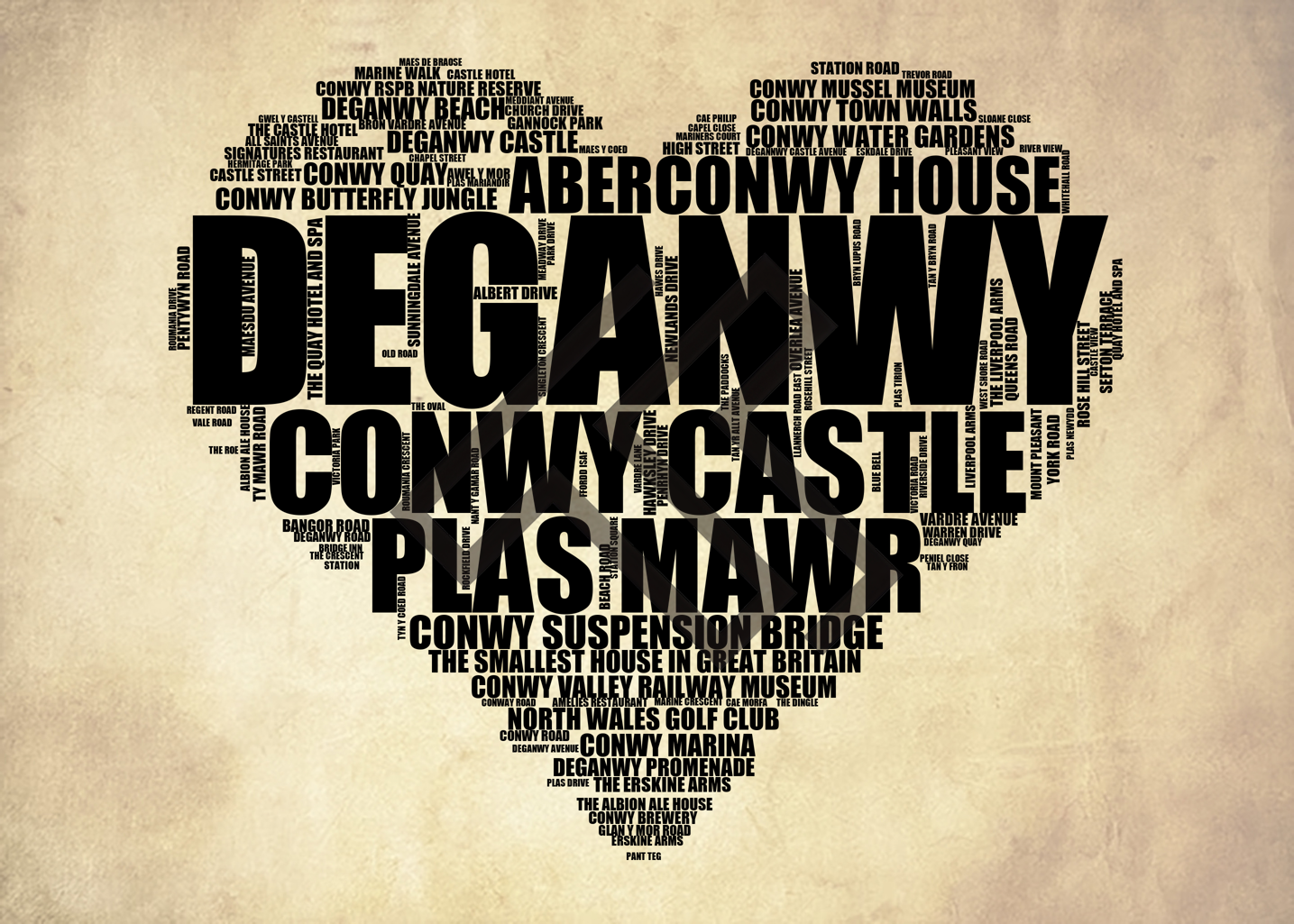 Deganwy - Premium Typographic Word Cloud Prints, Posters & Gifts