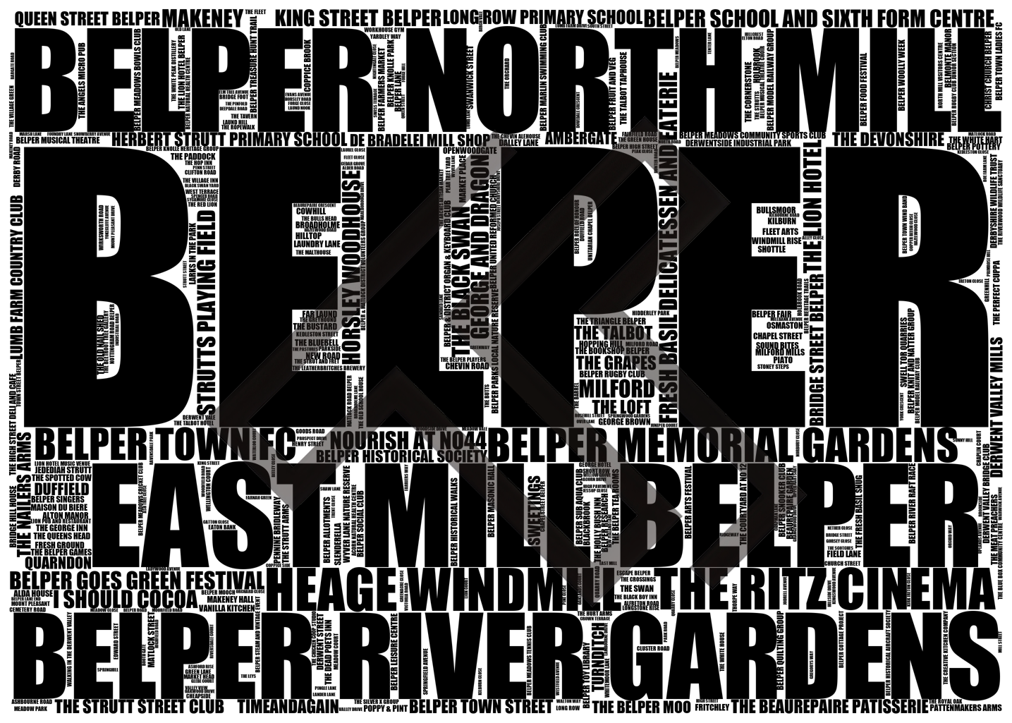 Belper - Premium Typographic Word Cloud Prints, Posters & Gifts