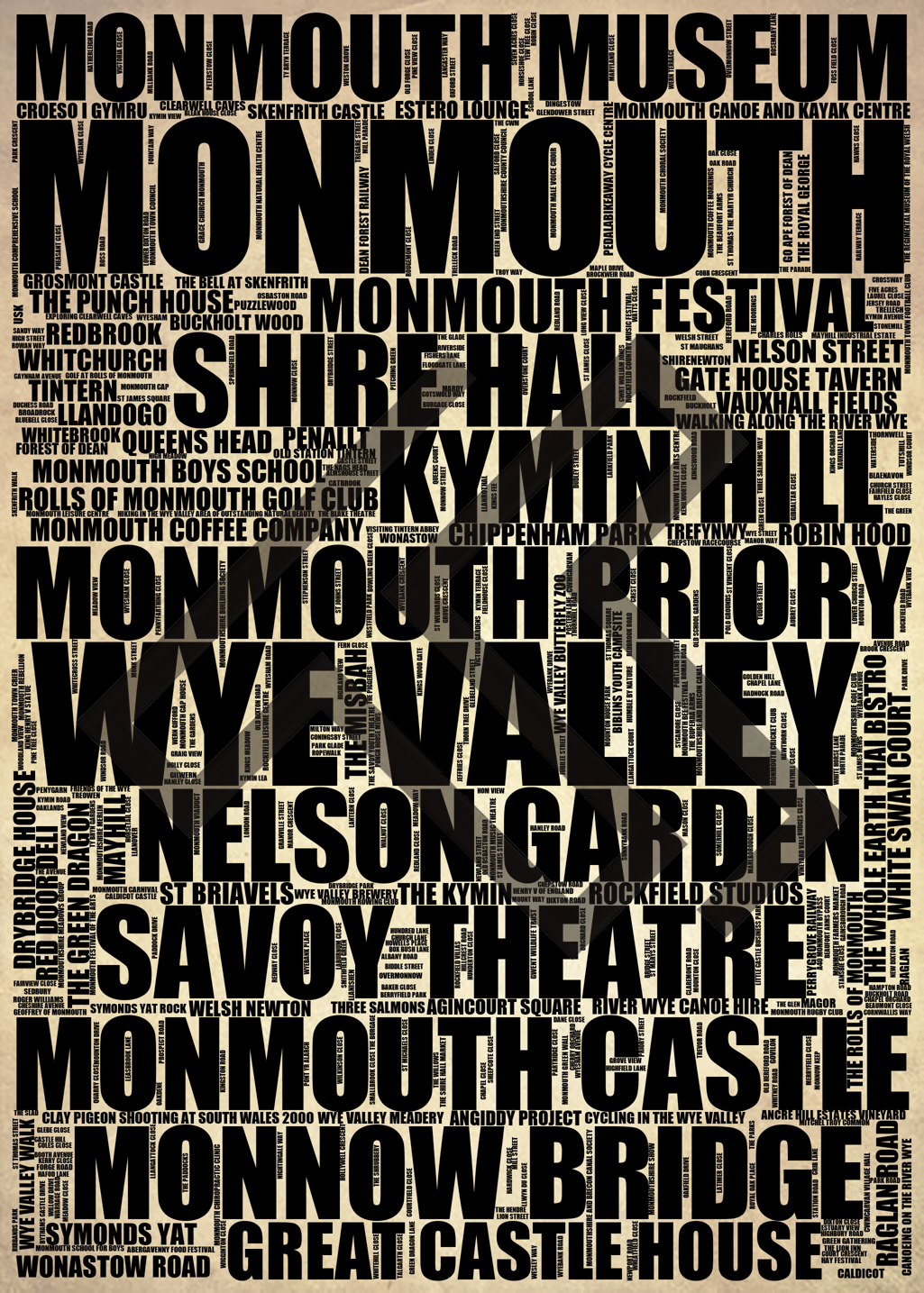 Monmouth - Premium Typographic Word Cloud Prints, Posters & Gifts
