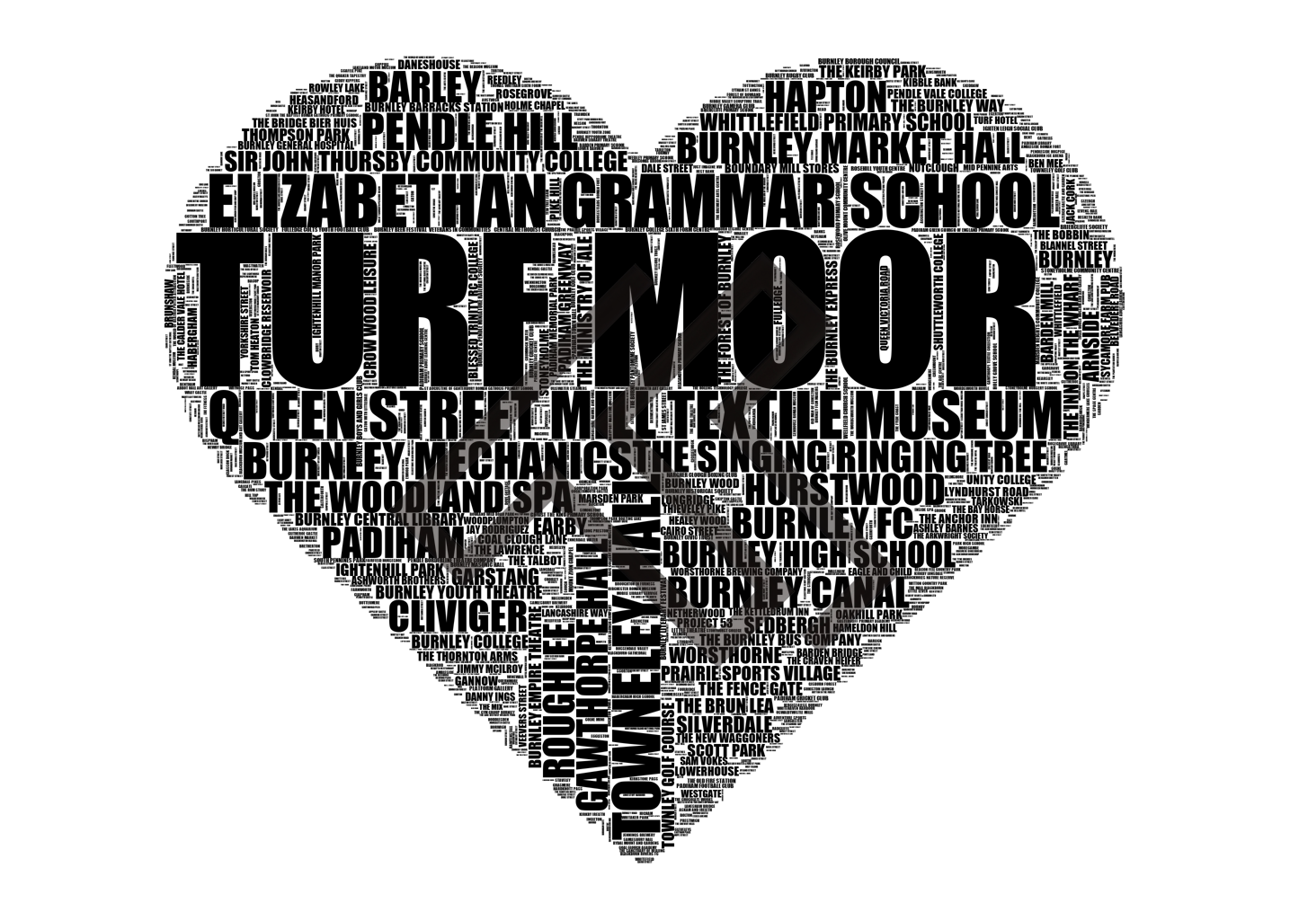Burnley - Premium Typographic Word Cloud Prints, Posters & Gifts