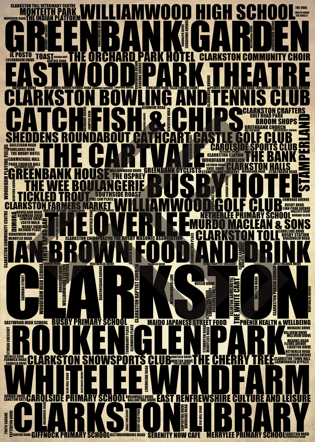 Clarkston - Premium Typographic Word Cloud Prints, Posters & Gifts