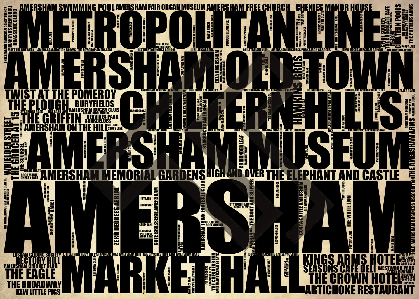 Amersham - Premium Typographic Word Cloud Prints, Posters & Gifts