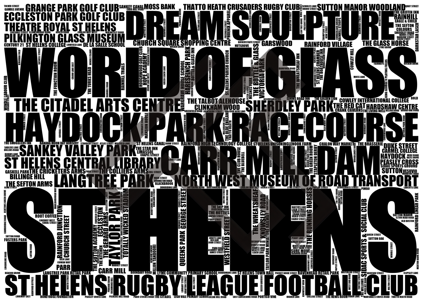 St Helens - Premium Typographic Word Cloud Prints, Posters & Gifts