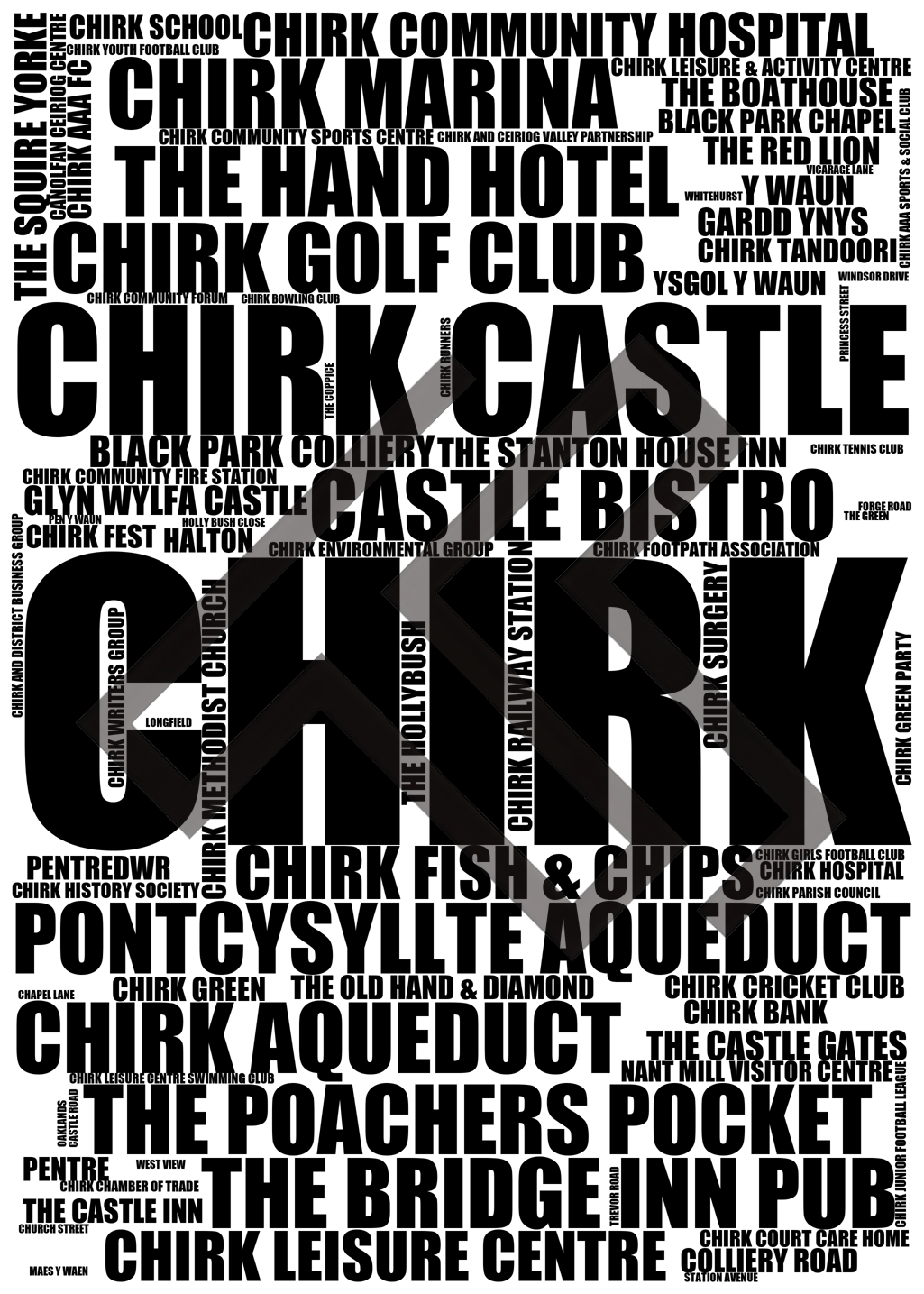 Chirk - Premium Typographic Word Cloud Prints, Posters & Gifts