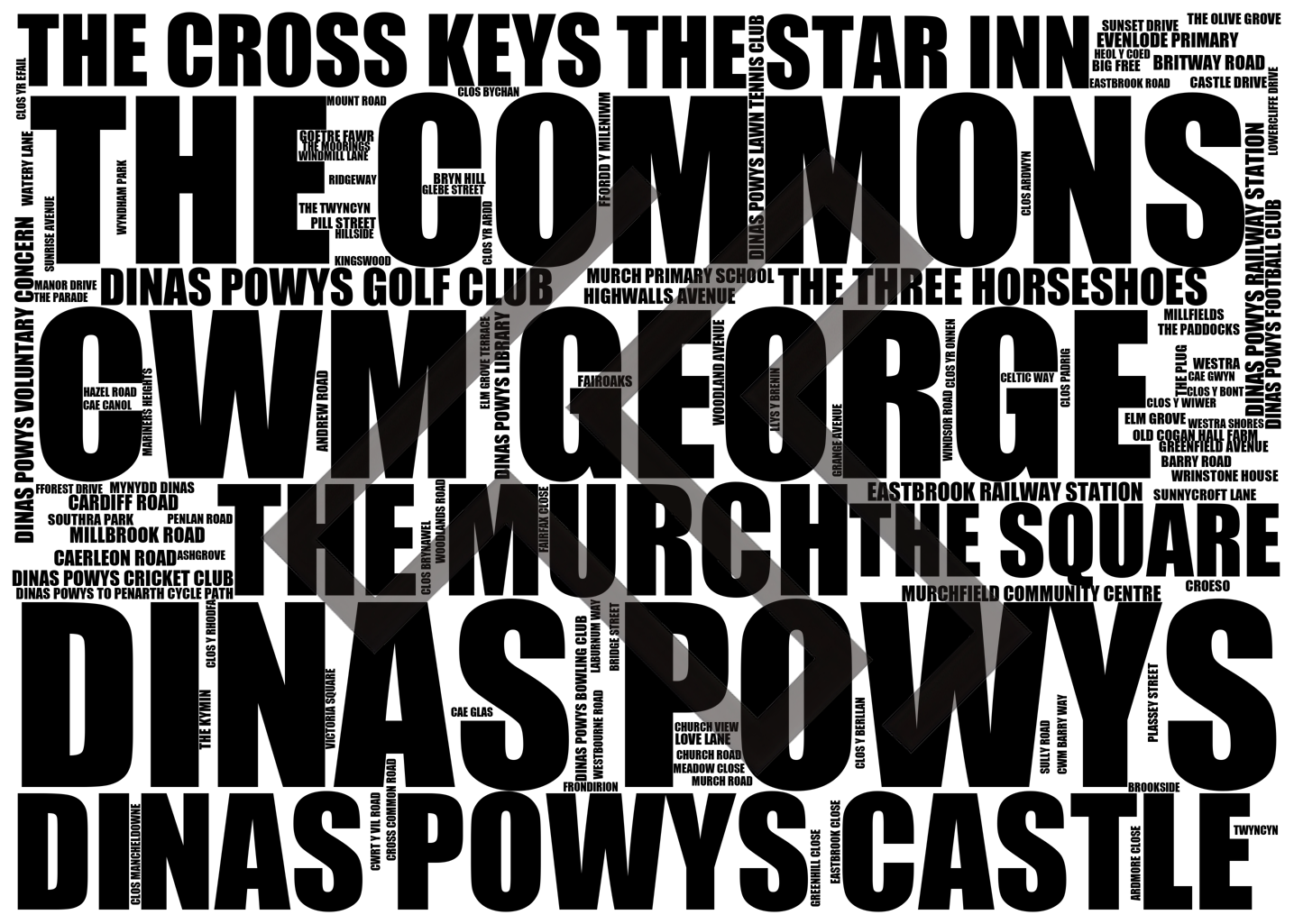 Dinas Powys - Premium Typographic Word Cloud Prints, Posters & Gifts