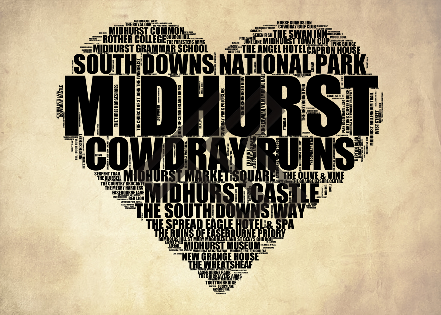 Midhurst - Premium Typographic Word Cloud Prints, Posters & Gifts