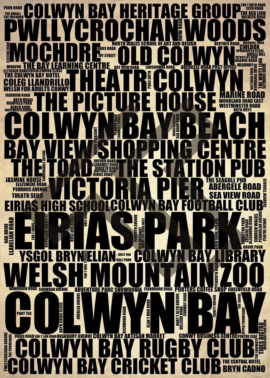 Colwyn Bay - Premium Typographic Word Cloud Prints, Posters & Gifts