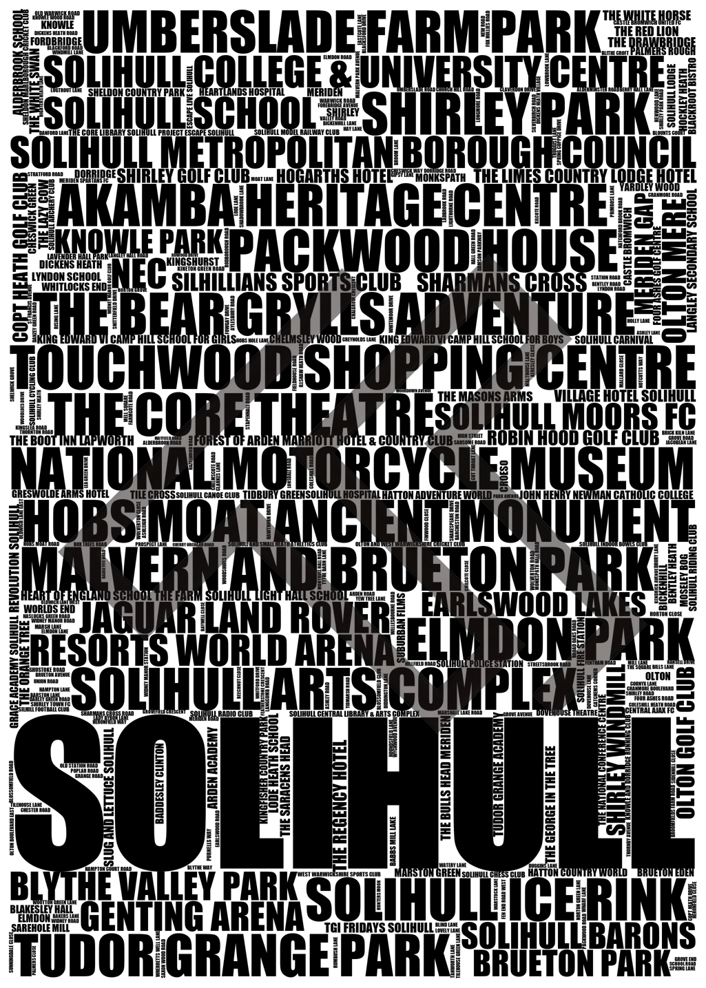 Solihull - Premium Typographic Word Cloud Prints, Posters & Gifts