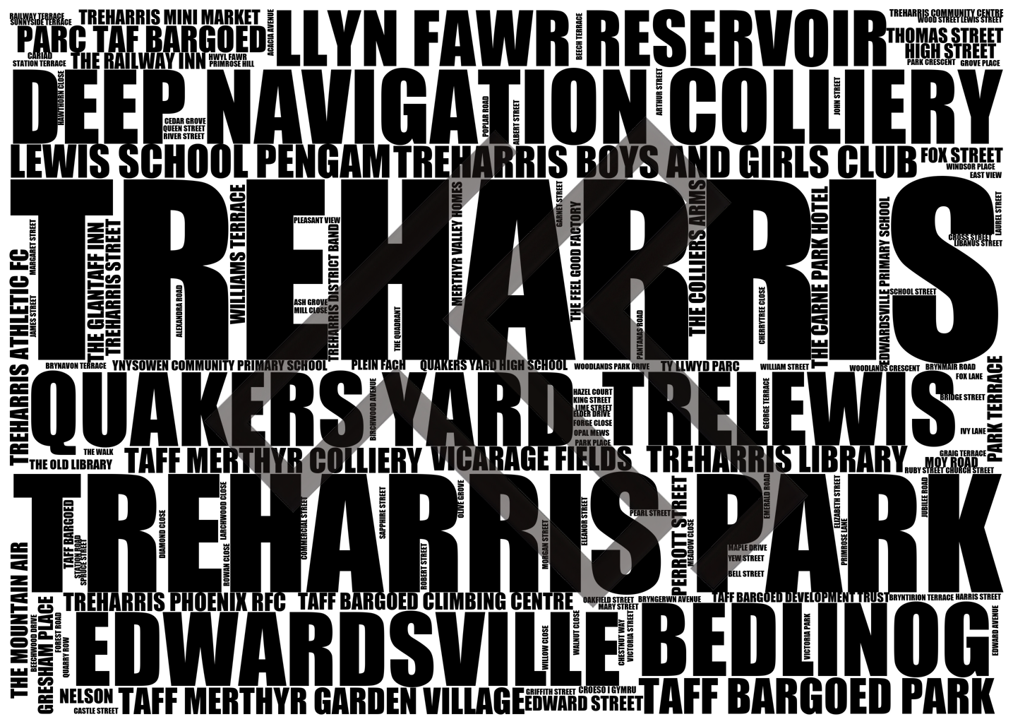 Treharris - Premium Typographic Word Cloud Prints, Posters & Gifts