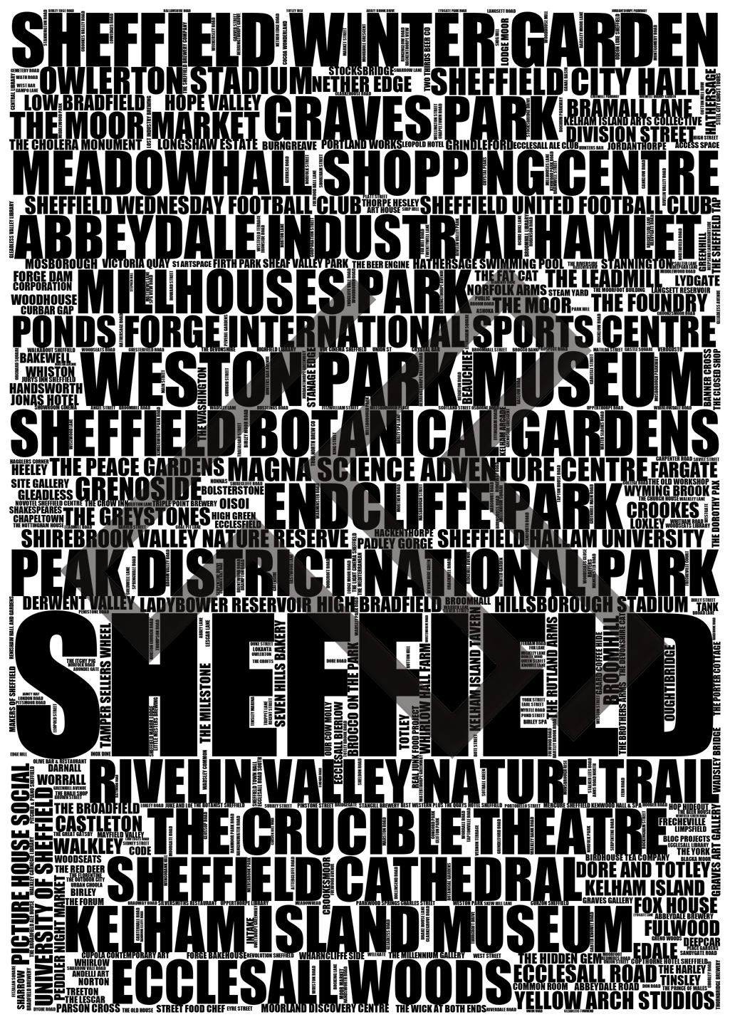 Sheffield - Premium Typographic Word Cloud Prints, Posters & Gifts