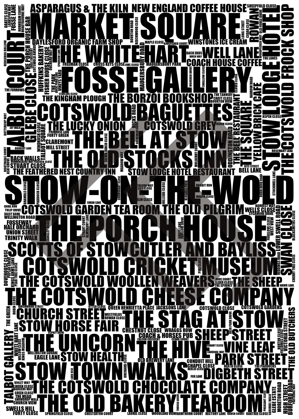 Stow-on-the-Wold - Premium Typographic Word Cloud Prints, Posters & Gifts
