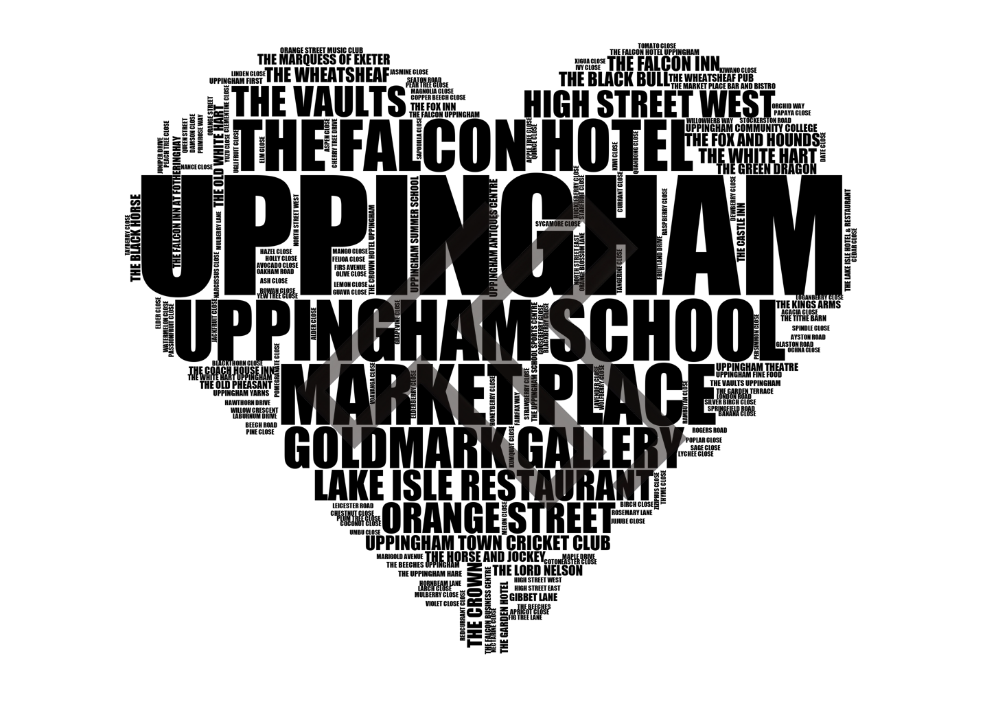 Uppingham - Premium Typographic Word Cloud Prints, Posters & Gifts