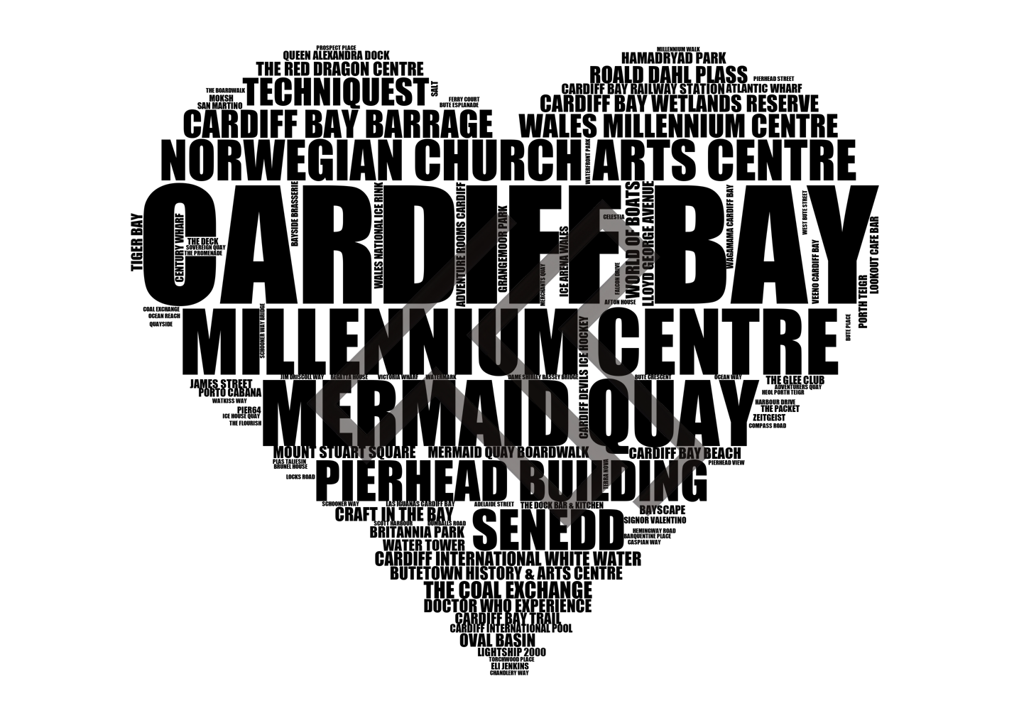 Cardiff Bay - Premium Typographic Word Cloud Prints, Posters & Gifts