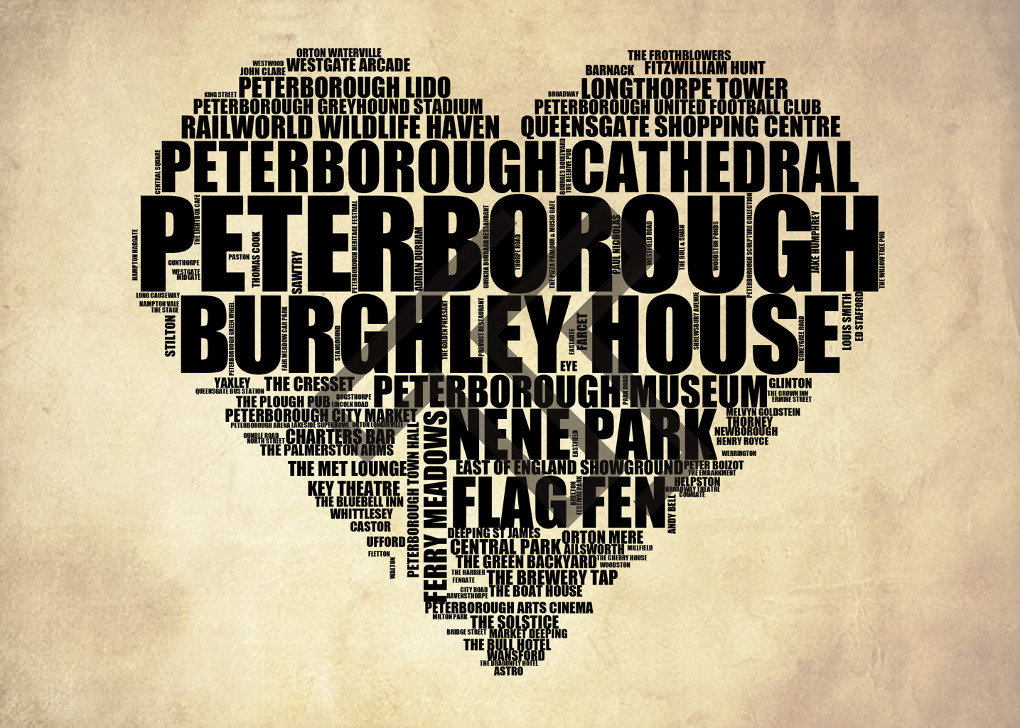 Peterborough - Premium Typographic Word Cloud Prints, Posters & Gifts