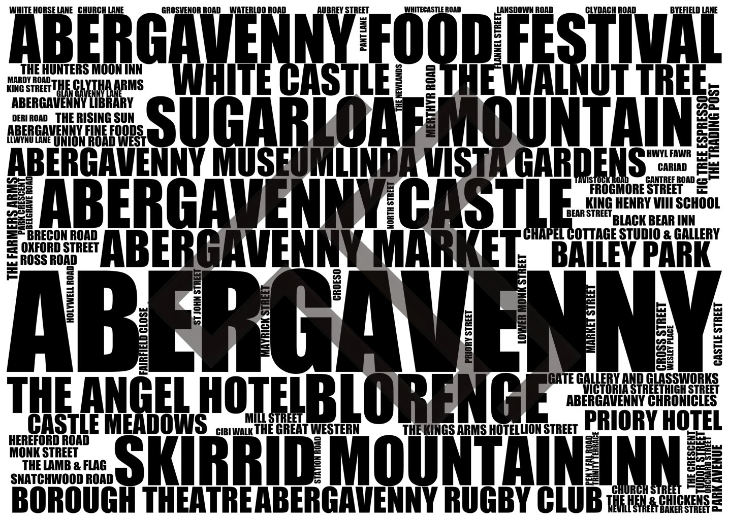 Abergavenny - Premium Typographic Word Cloud Prints, Posters & Gifts