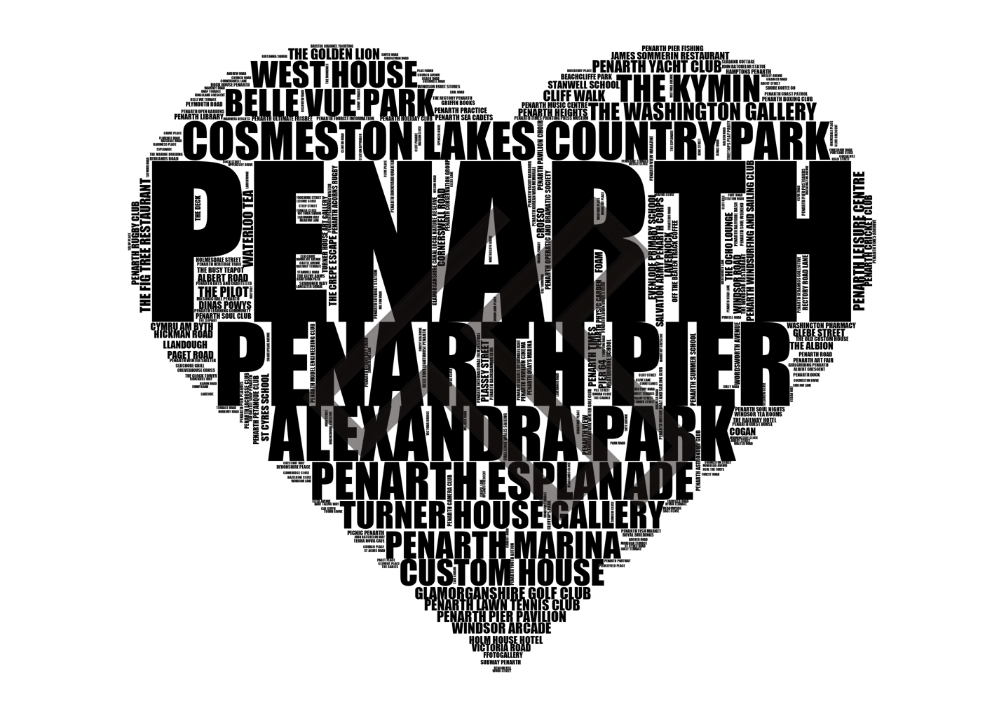 Penarth - Premium Typographic Word Cloud Prints, Posters & Gifts