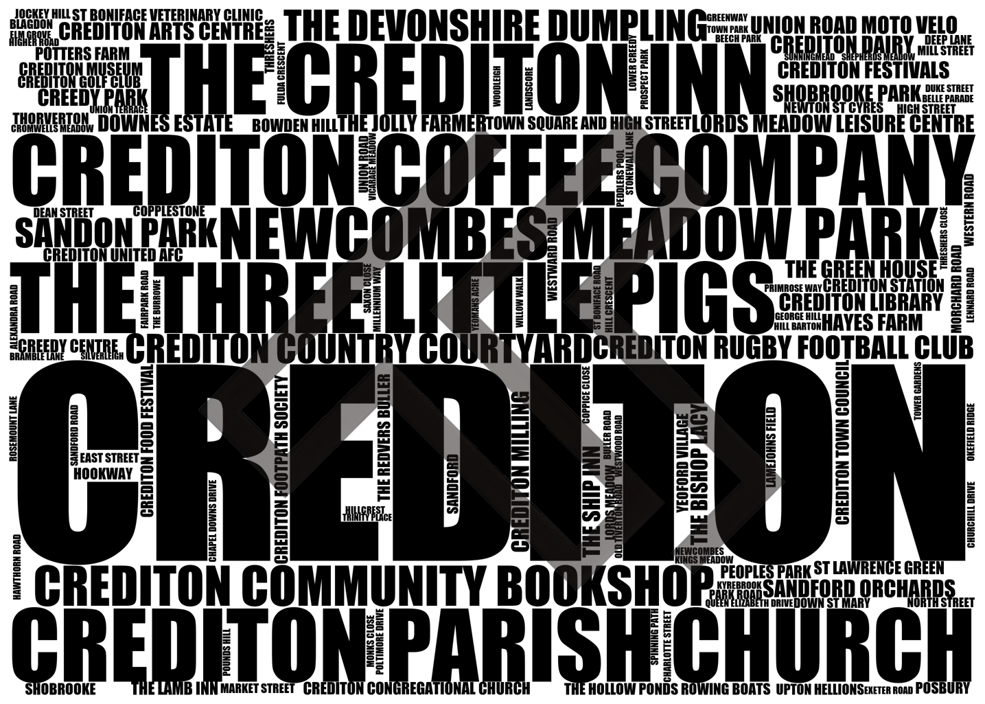 Crediton - Premium Typographic Word Cloud Prints, Posters & Gifts