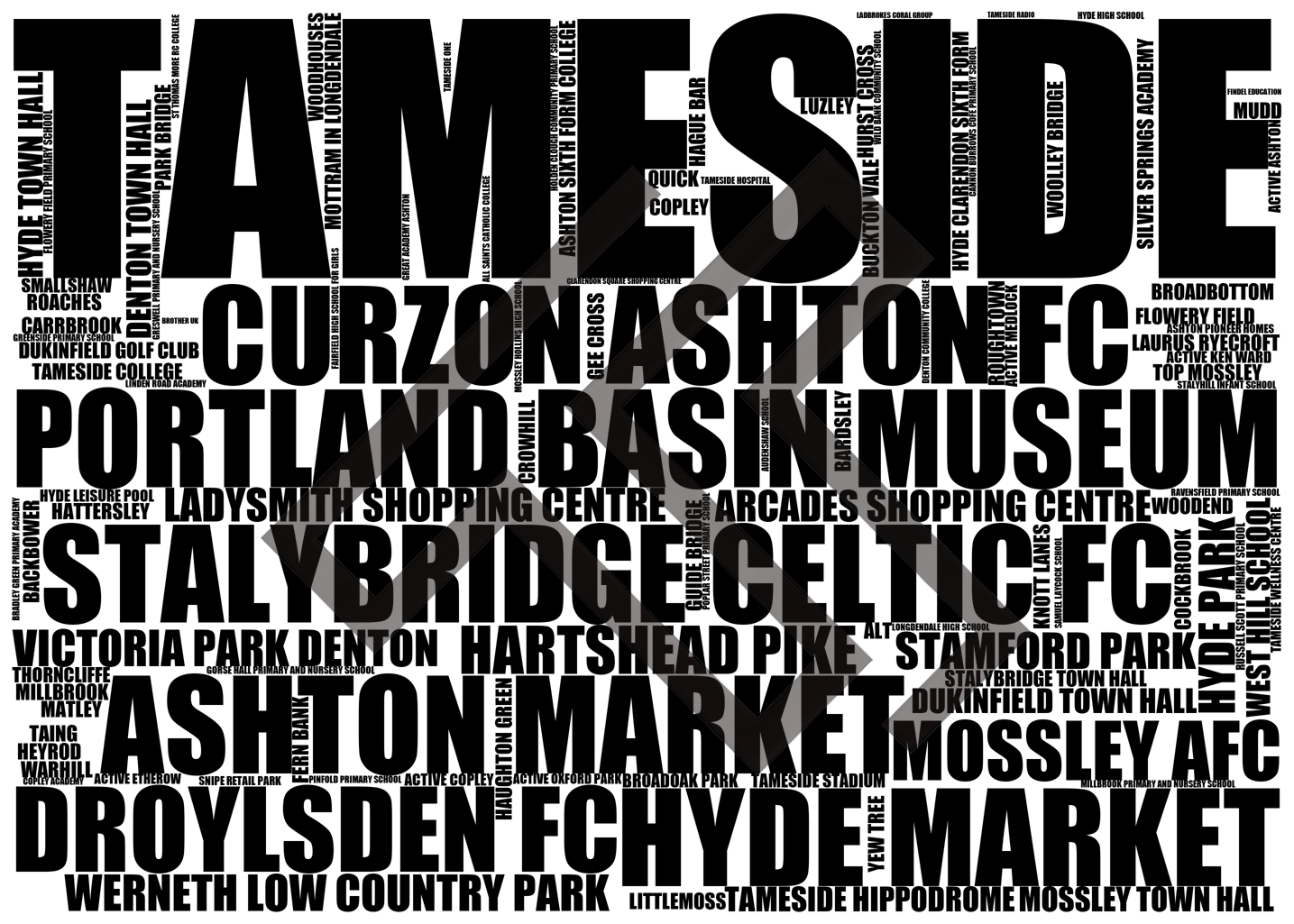Tameside - Premium Typographic Word Cloud Prints, Posters & Gifts