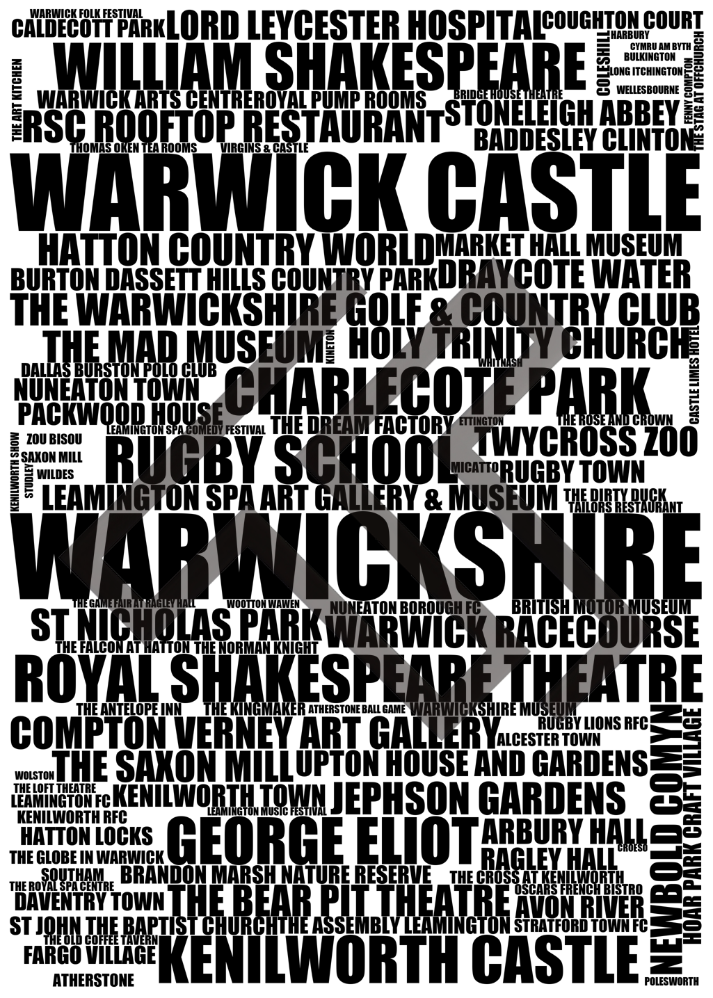 Warwickshire - Premium Typographic Word Cloud Prints, Posters & Gifts
