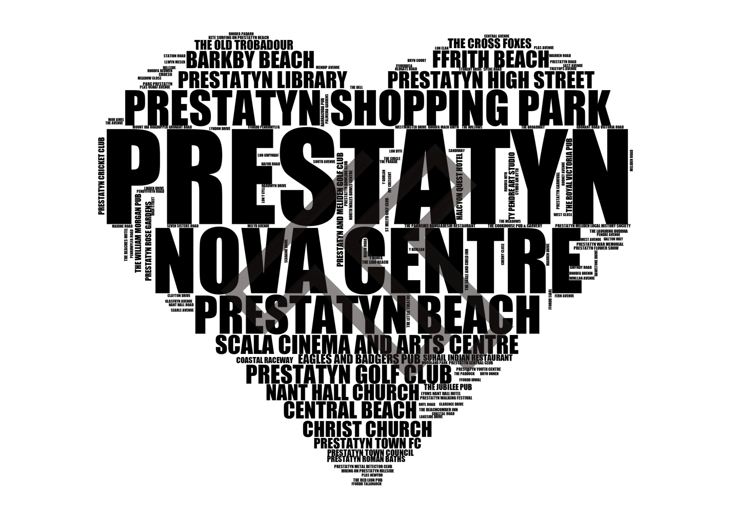 Prestatyn - Premium Typographic Word Cloud Prints, Posters & Gifts