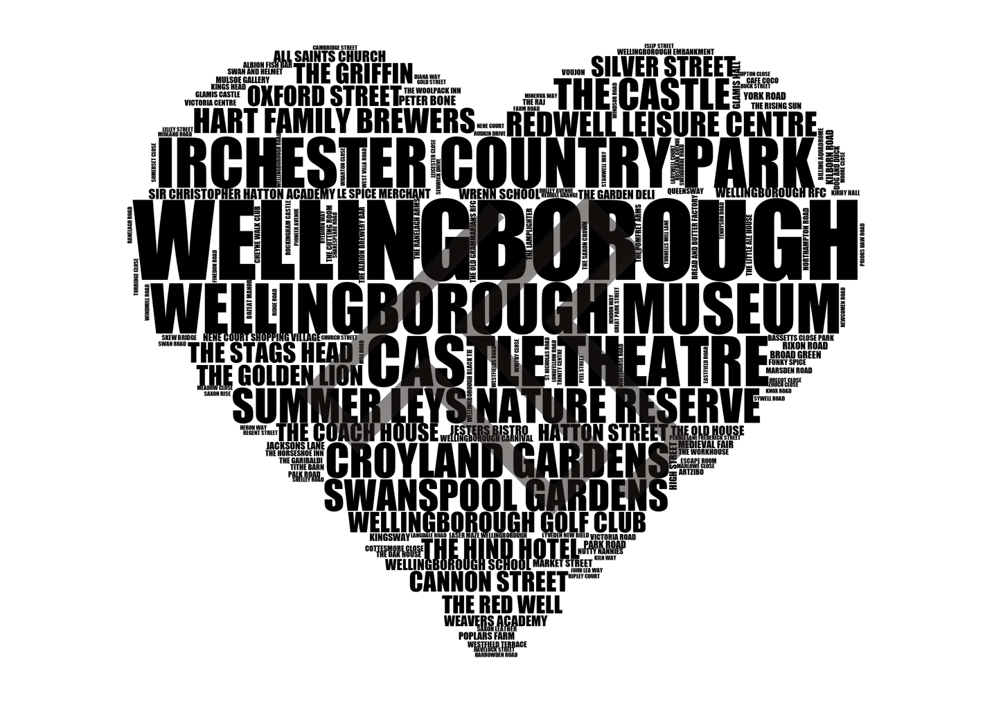 Wellingborough - Premium Typographic Word Cloud Prints, Posters & Gifts