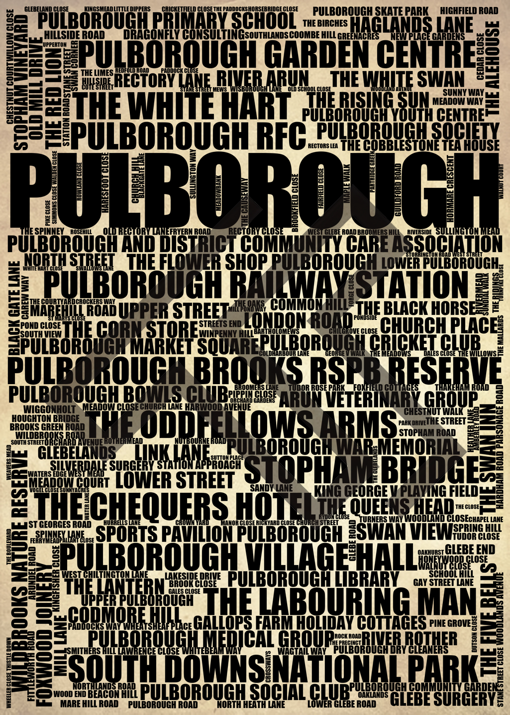 Pulborough - Premium Typographic Word Cloud Prints, Posters & Gifts