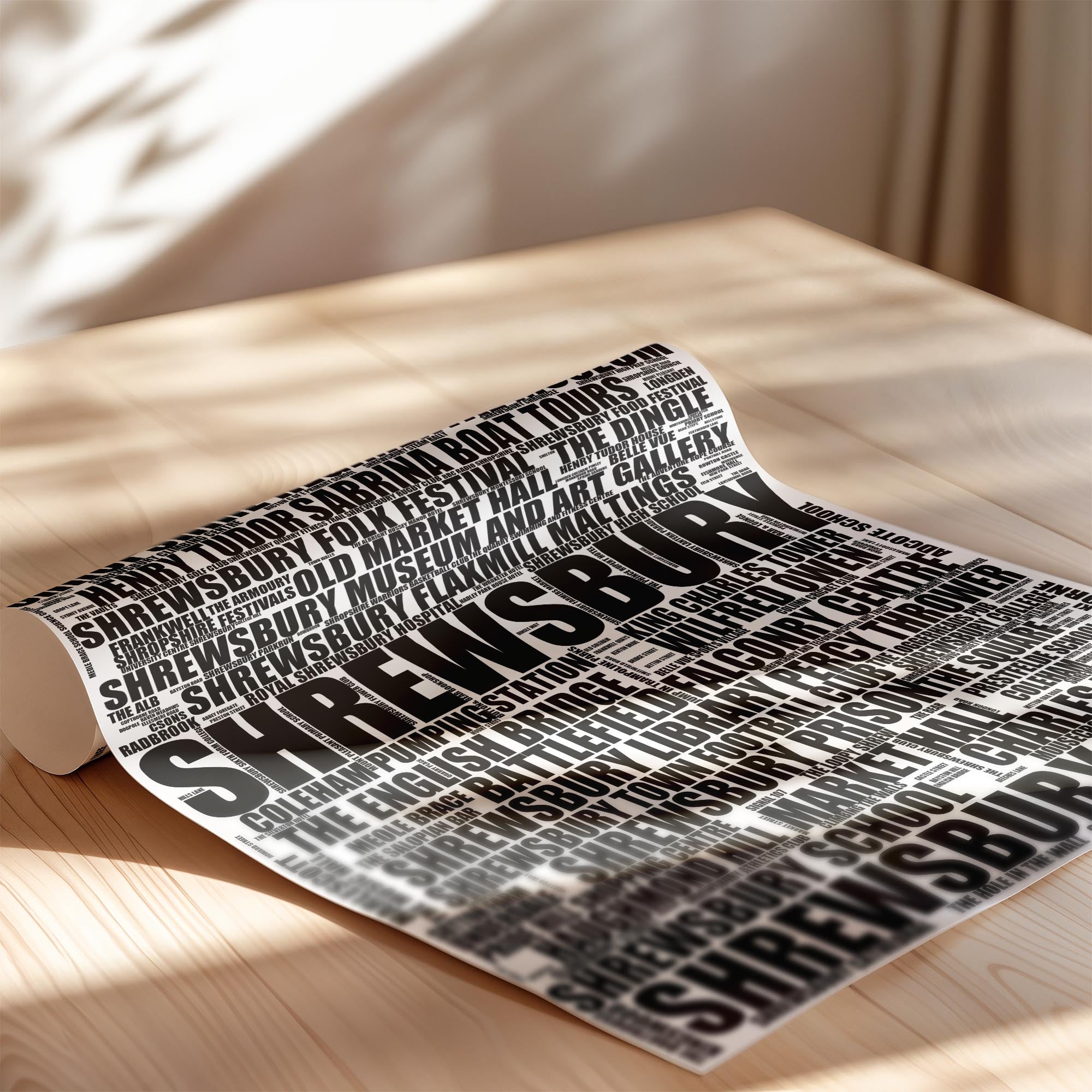 Shrewsbury - Premium Typographic Word Cloud Prints, Posters & Gifts