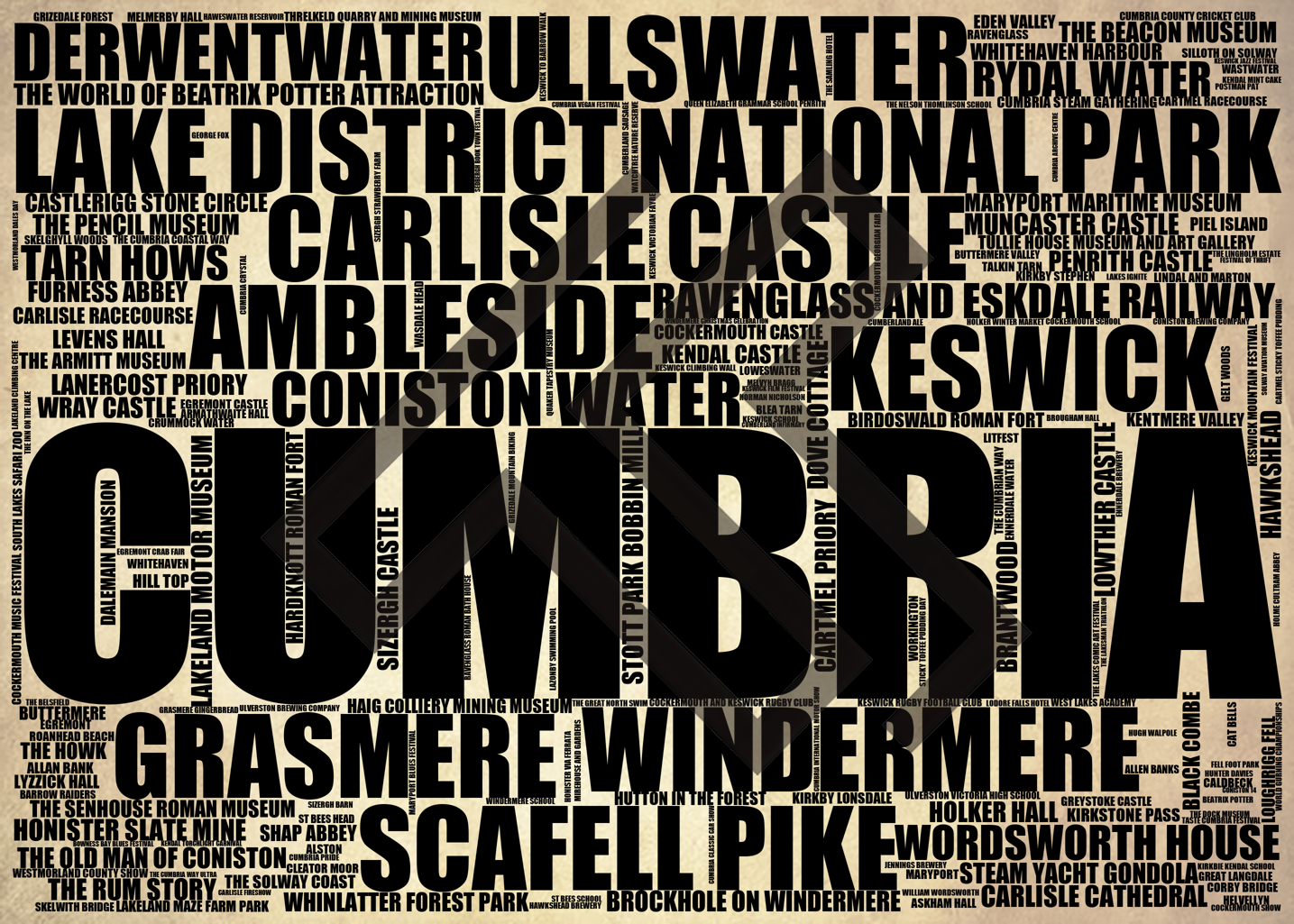 Cumbria - Premium Typographic Word Cloud Prints, Posters & Gifts