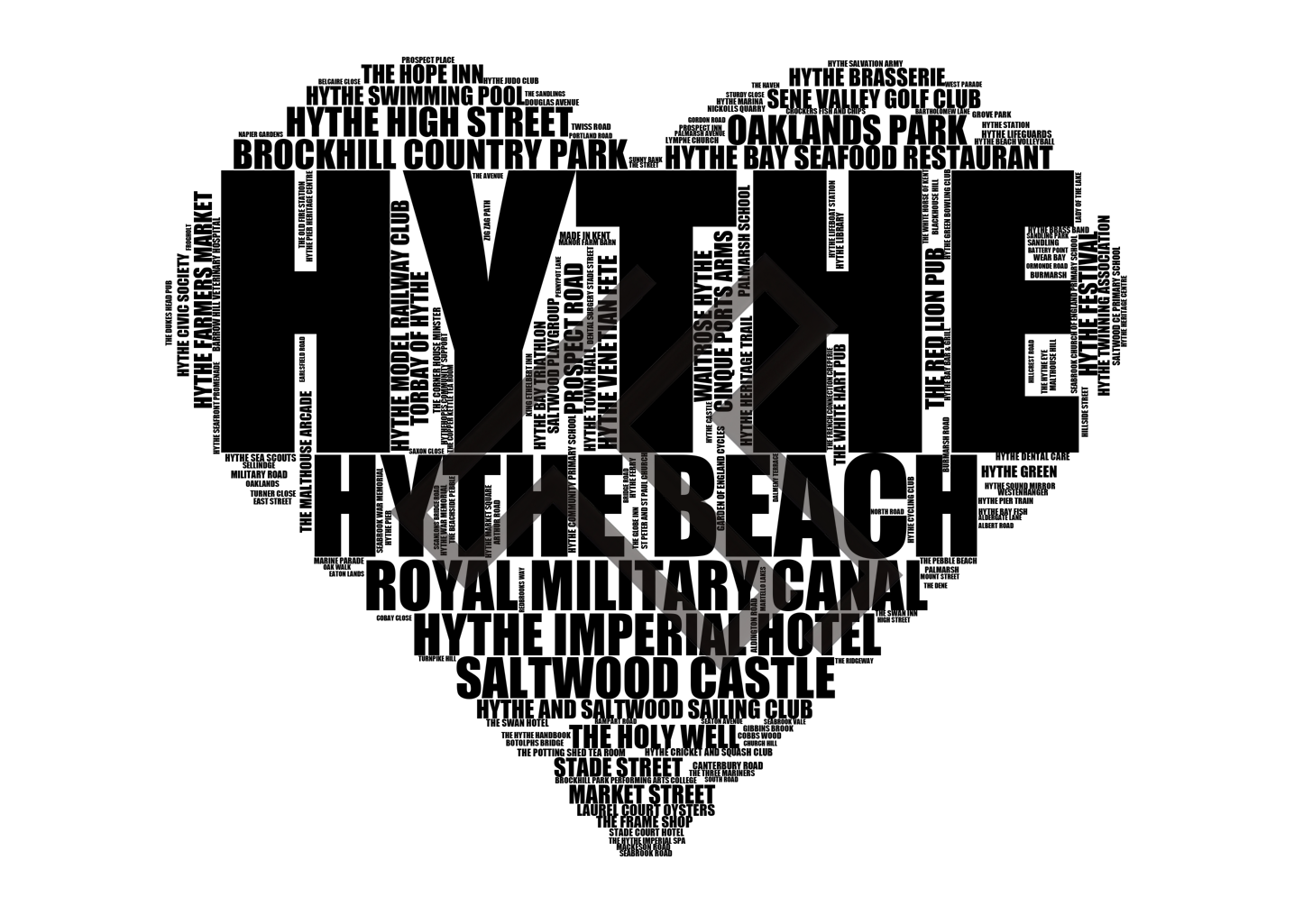 Hythe - Premium Typographic Word Cloud Prints, Posters & Gifts