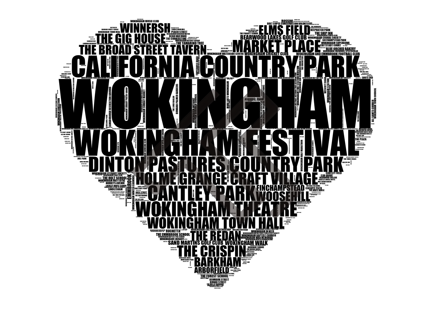 Wokingham - Premium Typographic Word Cloud Prints, Posters & Gifts