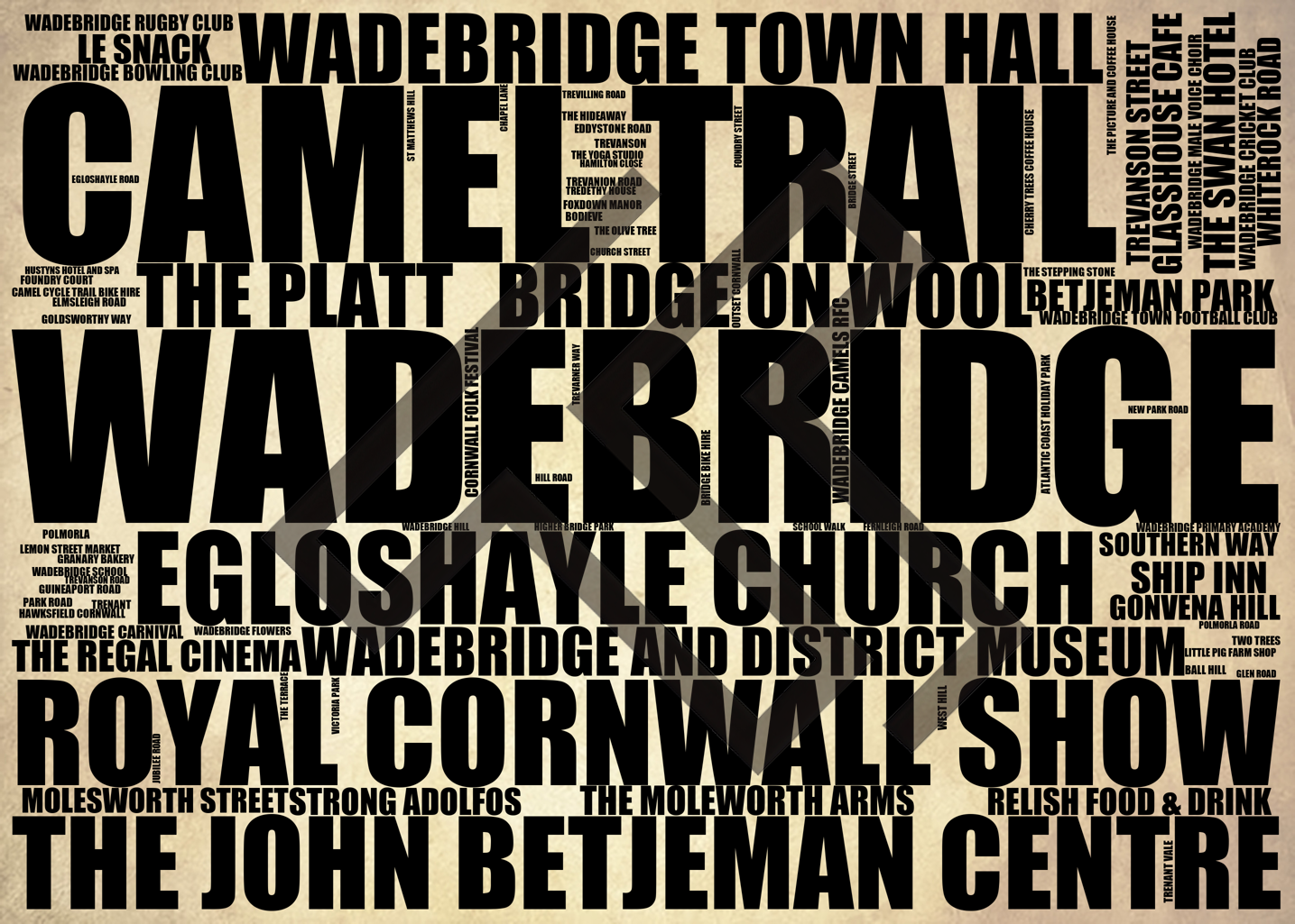 Wadebridge - Premium Typographic Word Cloud Prints, Posters & Gifts