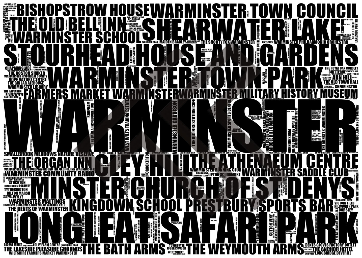 Warminster - Premium Typographic Word Cloud Prints, Posters & Gifts