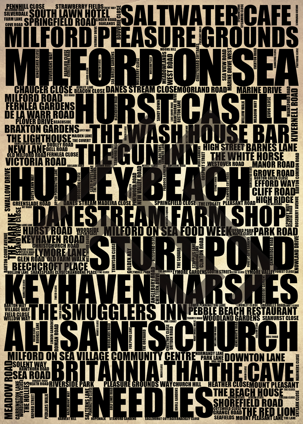 Milford on Sea - Premium Typographic Word Cloud Prints, Posters & Gifts
