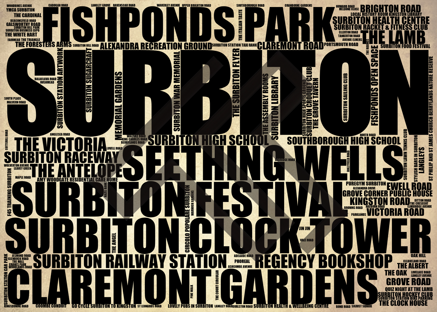 Surbiton - Premium Typographic Word Cloud Prints, Posters & Gifts