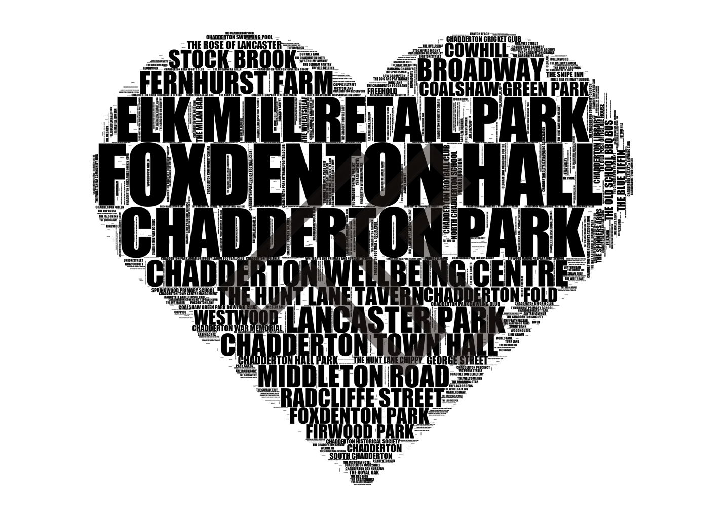 Chadderton - Premium Typographic Word Cloud Prints, Posters & Gifts
