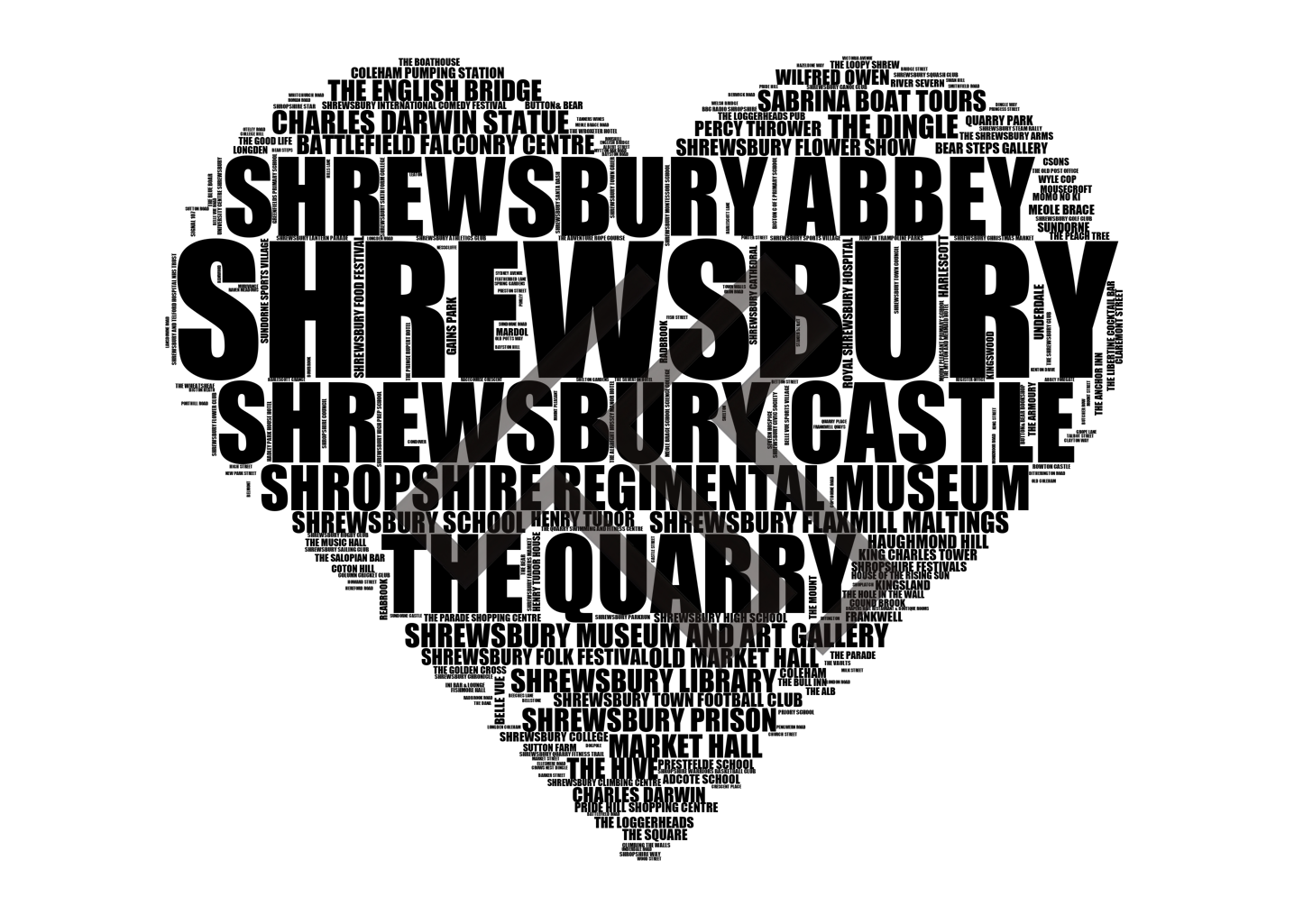 Shrewsbury - Premium Typographic Word Cloud Prints, Posters & Gifts