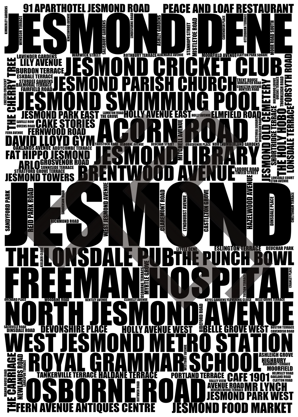 Jesmond - Premium Typographic Word Cloud Prints, Posters & Gifts