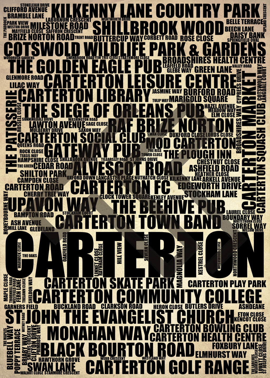 Carterton - Premium Typographic Word Cloud Prints, Posters & Gifts