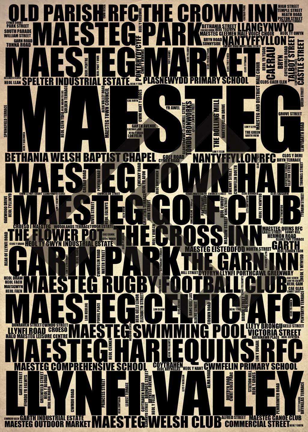 Maesteg - Premium Typographic Word Cloud Prints, Posters & Gifts