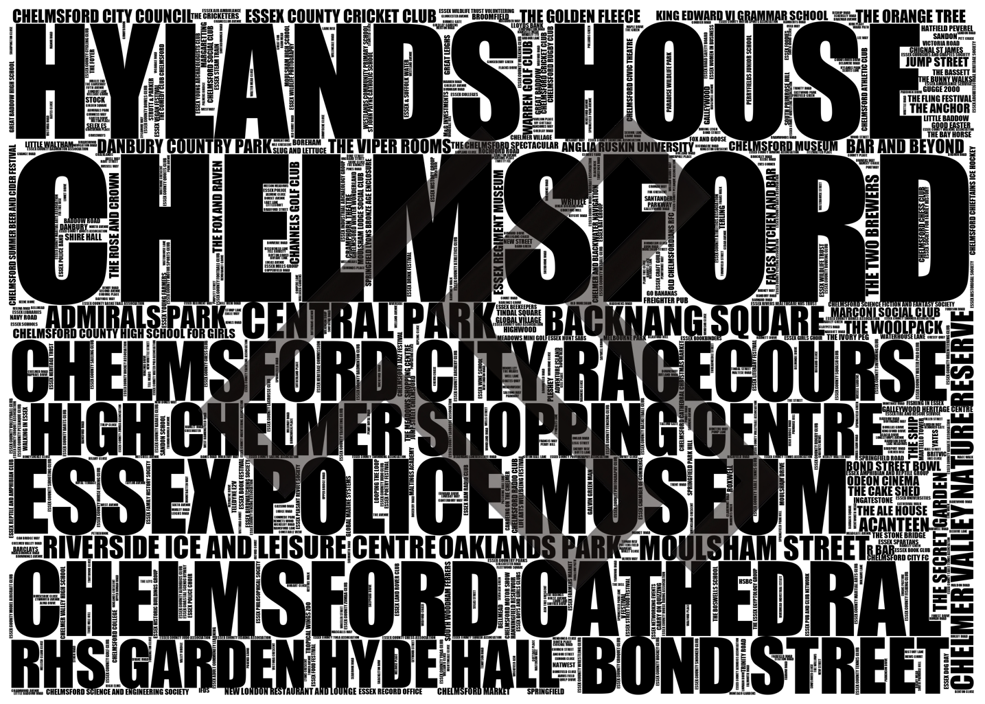 Chelmsford - Premium Typographic Word Cloud Prints, Posters & Gifts