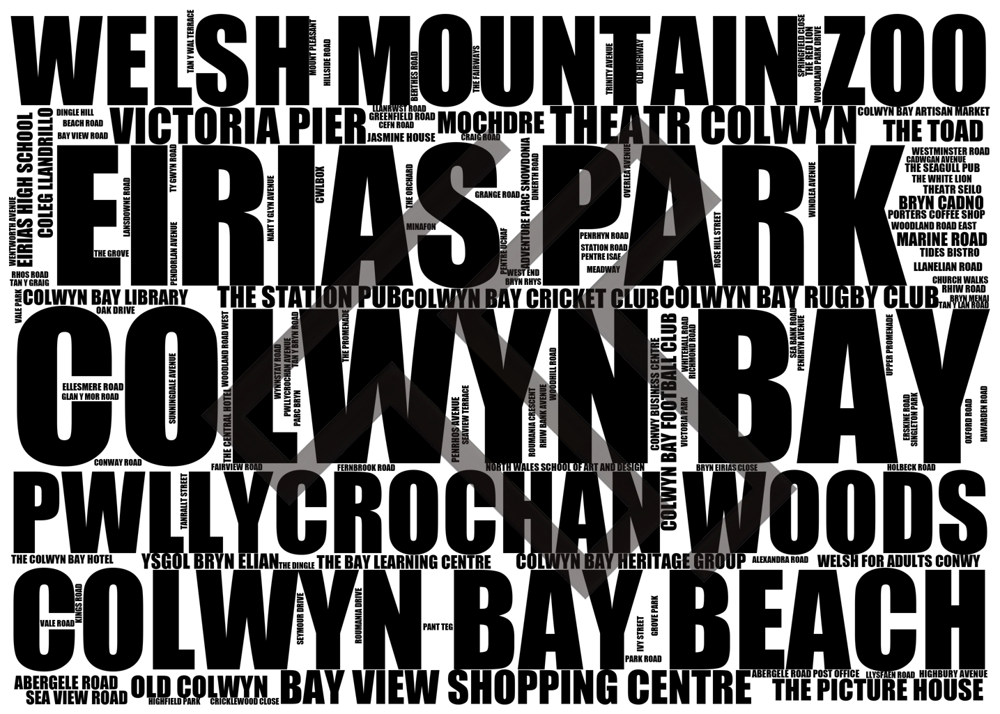 Colwyn Bay - Premium Typographic Word Cloud Prints, Posters & Gifts