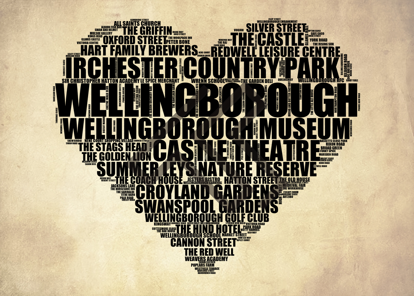 Wellingborough - Premium Typographic Word Cloud Prints, Posters & Gifts