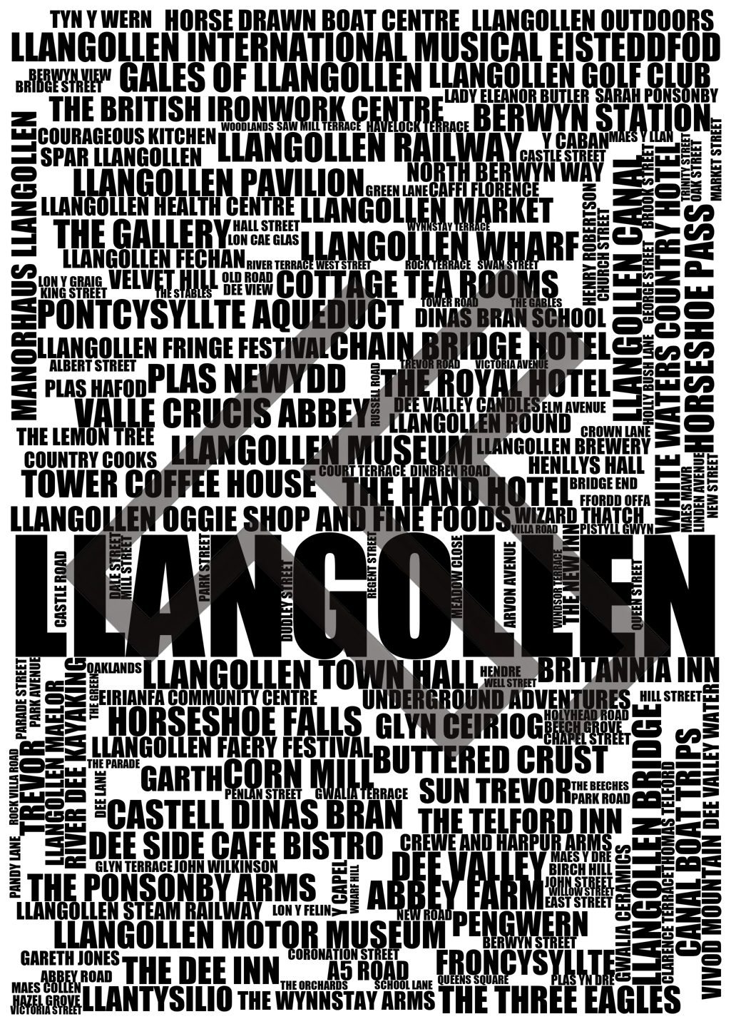 Llangollen - Premium Typographic Word Cloud Prints, Posters & Gifts