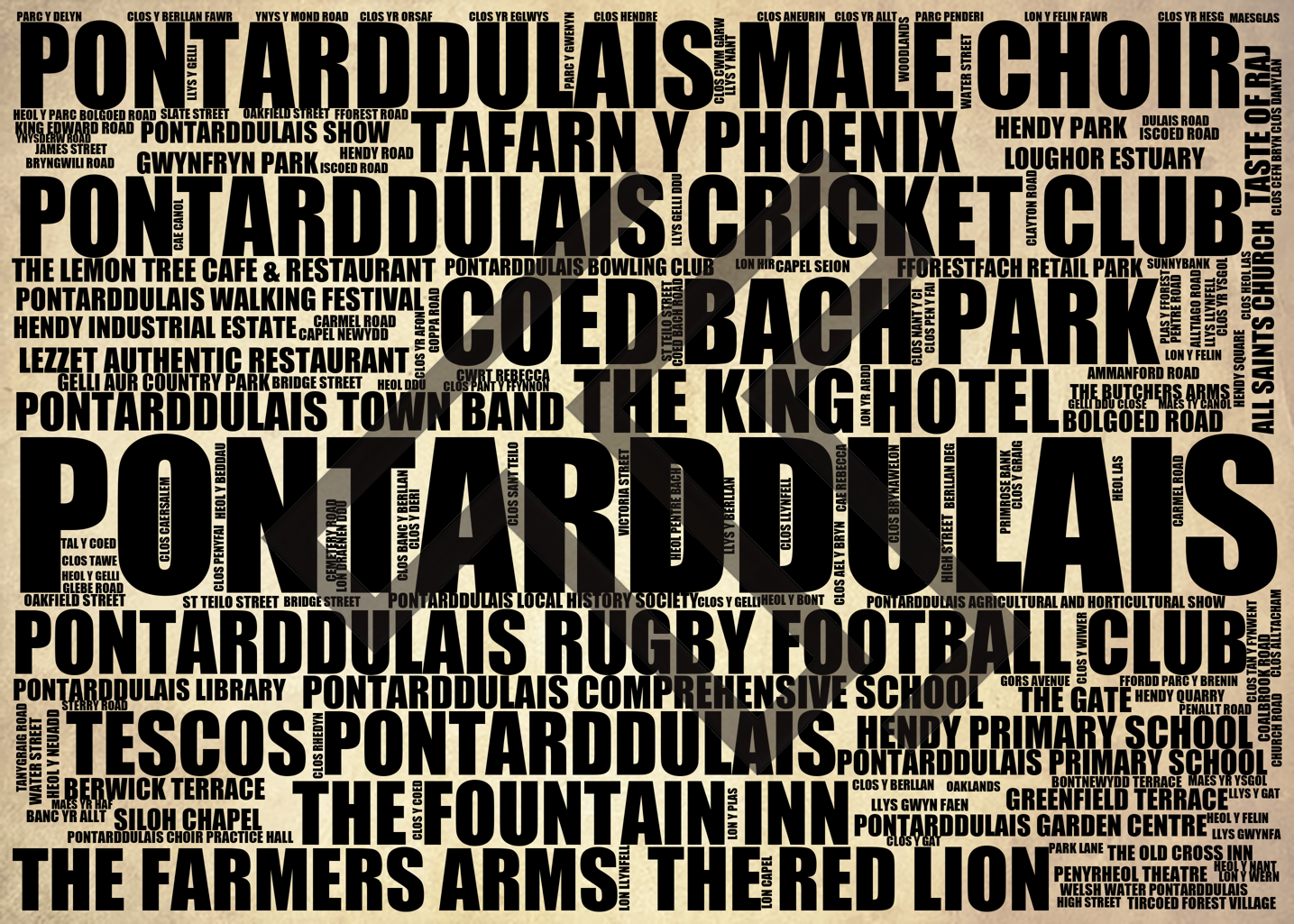 Pontarddulais - Premium Typographic Word Cloud Prints, Posters & Gifts