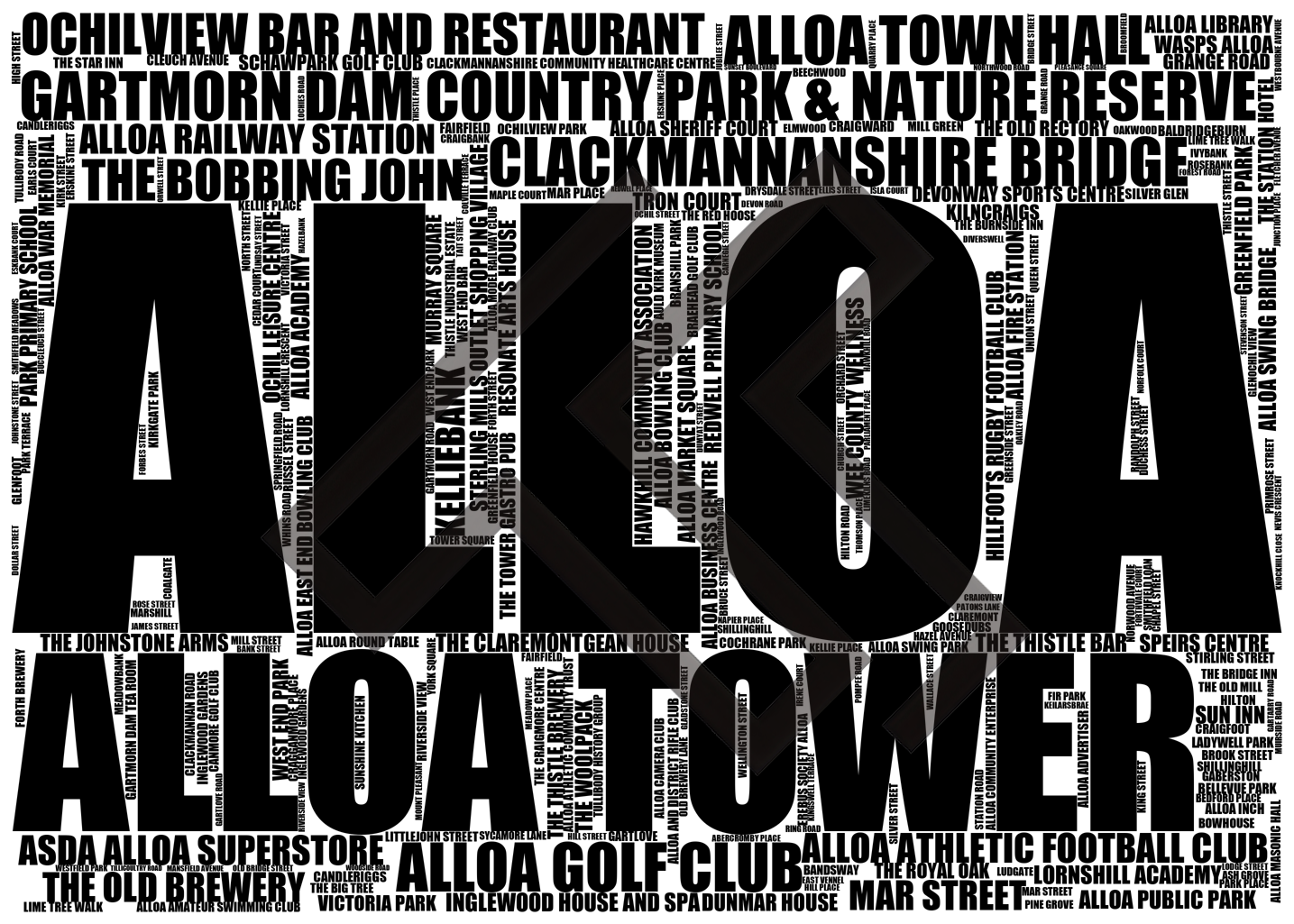 Alloa - Premium Typographic Word Cloud Prints, Posters & Gifts