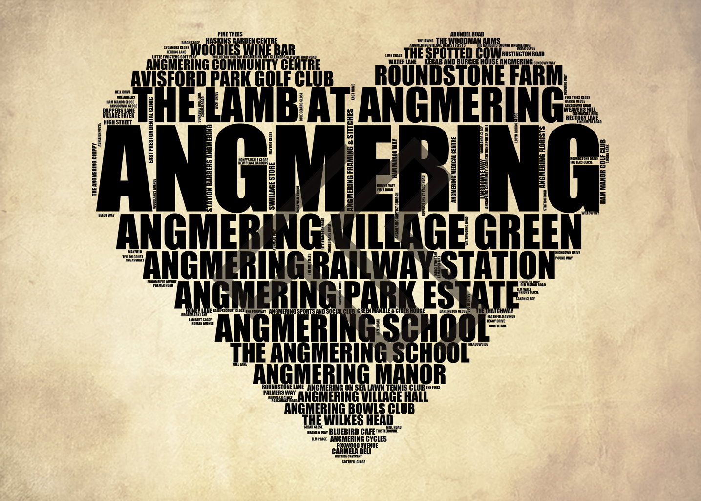 Angmering - Premium Typographic Word Cloud Prints, Posters & Gifts