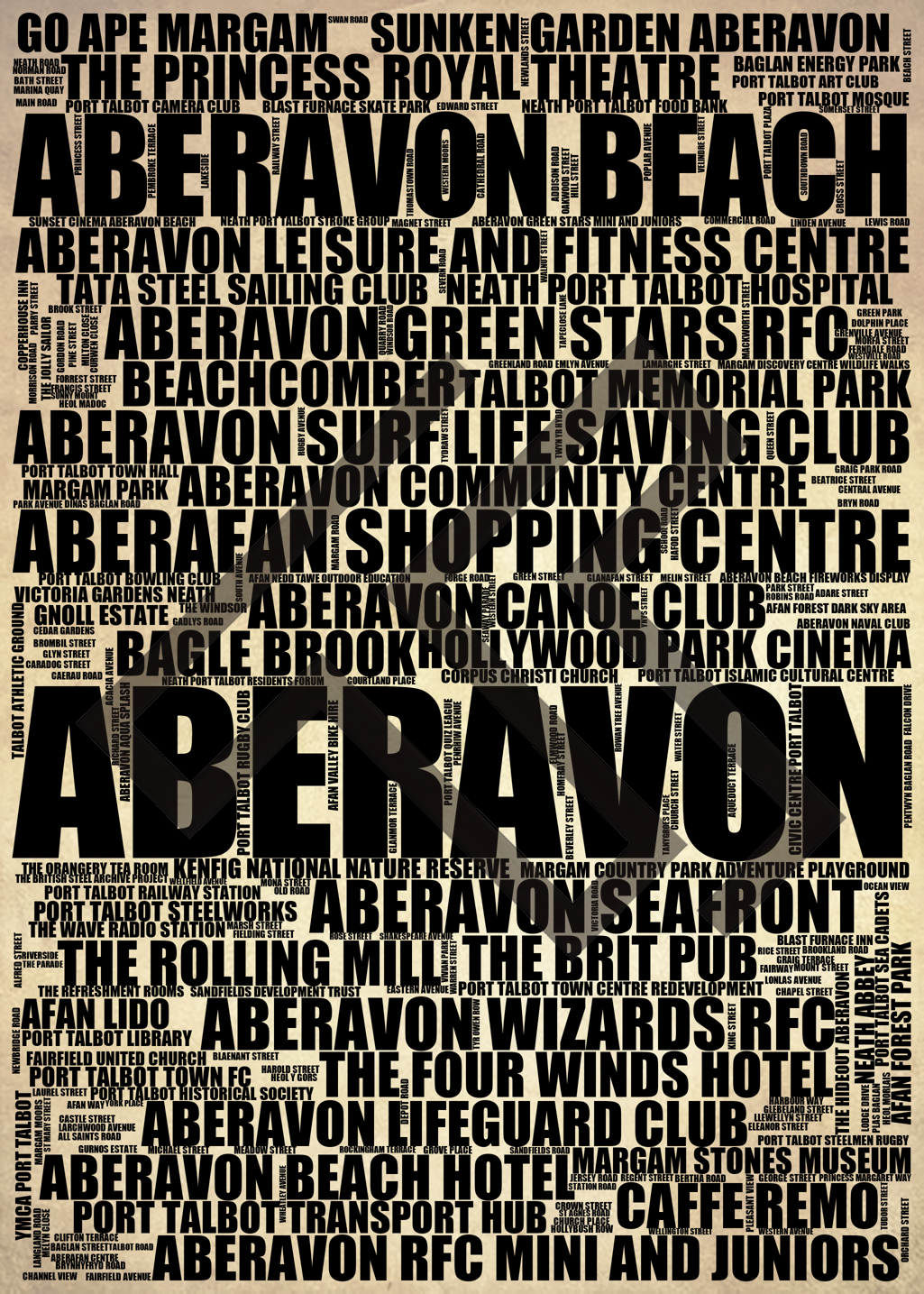 Aberavon - Premium Typographic Word Cloud Prints, Posters & Gifts