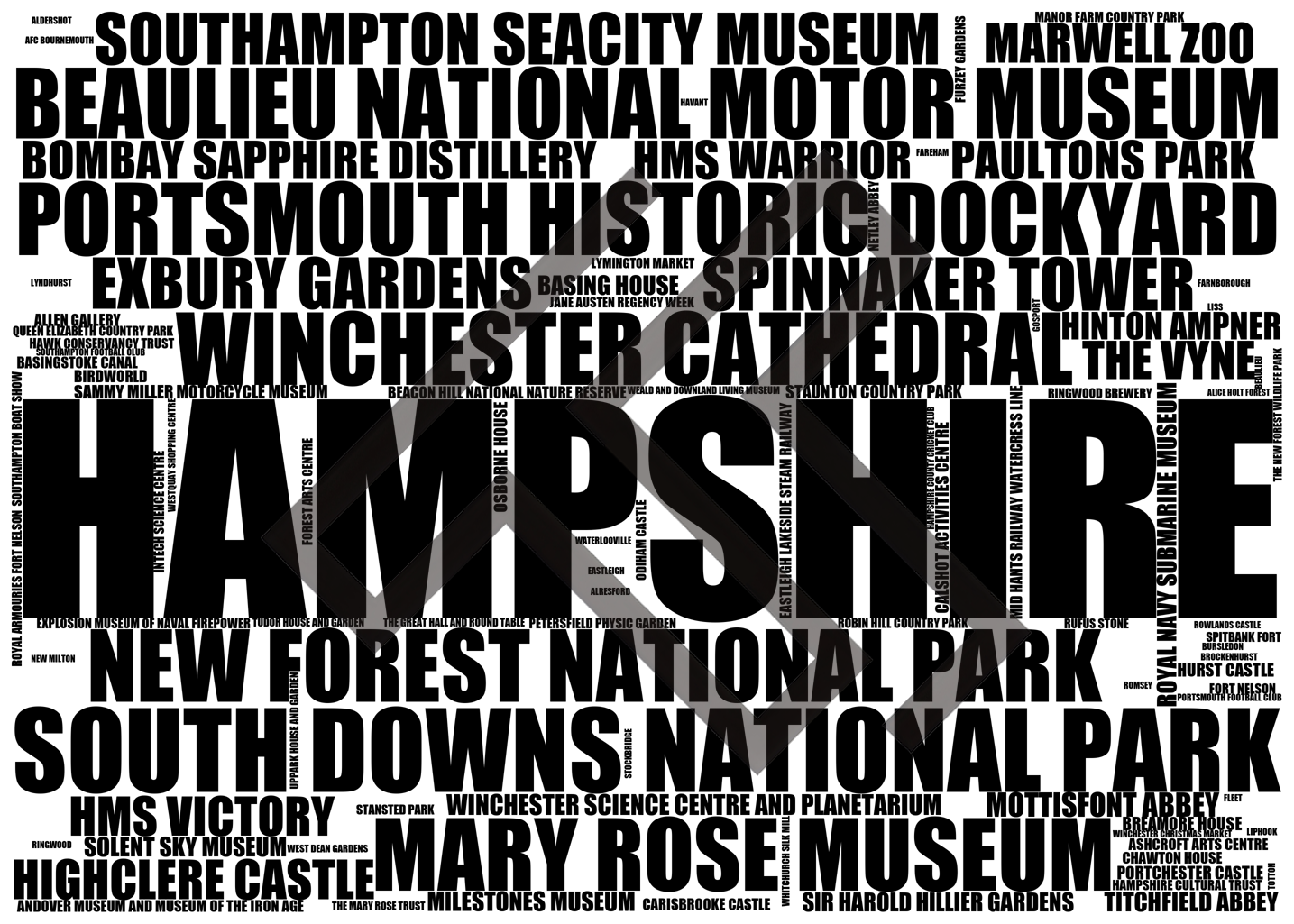 Hampshire - Premium Typographic Word Cloud Prints, Posters & Gifts