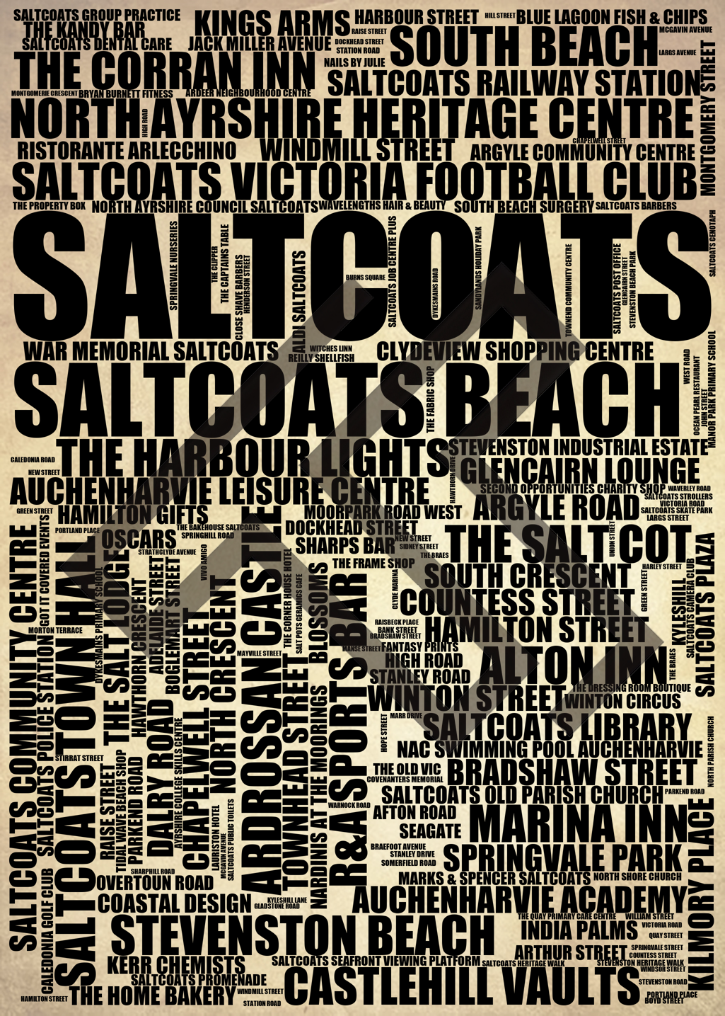 Saltcoats - Premium Typographic Word Cloud Prints, Posters & Gifts